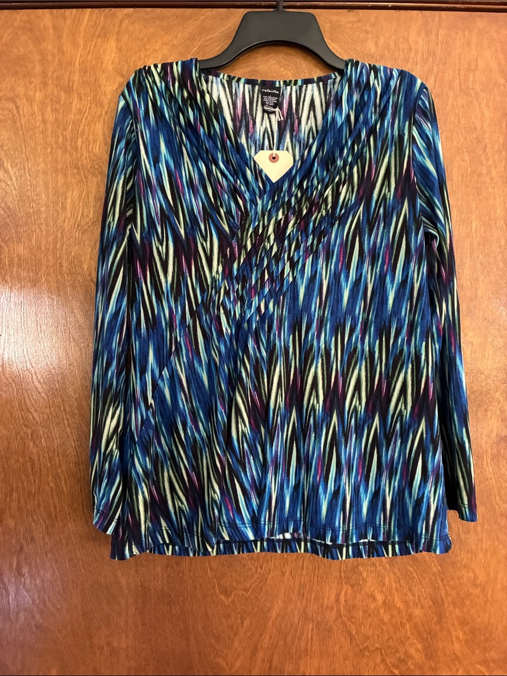 Rafaella Blue, Teal & Black Abstract Stripe Long Sleeve Top Size Large